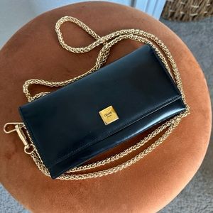 Celine Long Black Leather Wallet with COA and FREE Aftermarket Chain